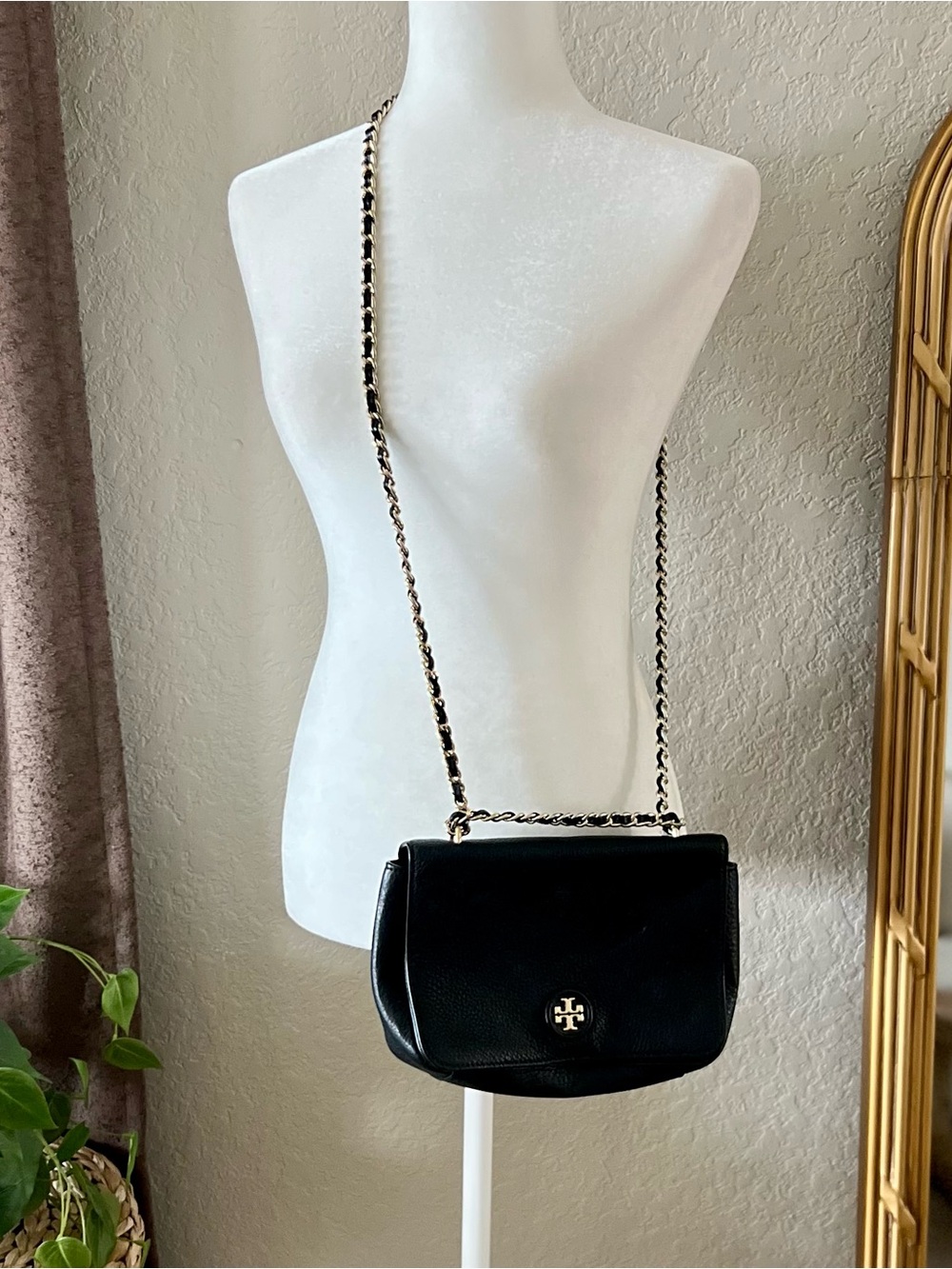 Tory Burch Leather Black Gold Convertible Crossbody Bag
